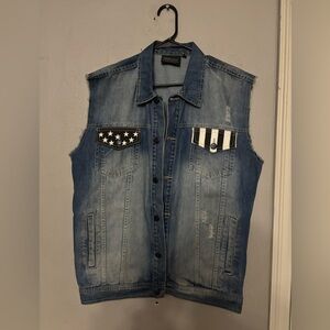 Stylish Blue Denim Vest with Star and Stripe Details
